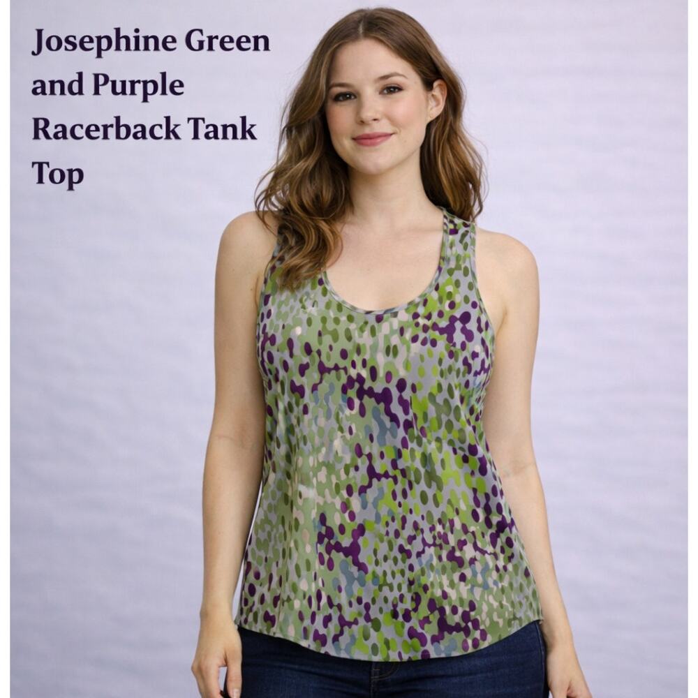 Josephine Abstract Print Racerback Tank Top | Green & Purple |‎ Women’s M (Est.)